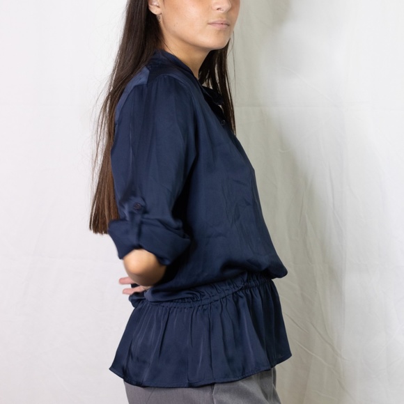 Michael Kors Blue Half Button Peplum Collar Top - Picture 3 of 8